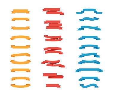 Düz tasarım renkli Bantlar seti. Vektör Şeritler Afişler yalıtılmış. Şeritler Afiş koleksiyonu