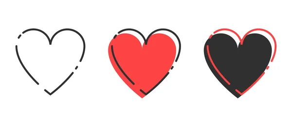 Love icon. Red Heart with black linear Heart in trendy design. Heart icon — Stock Vector