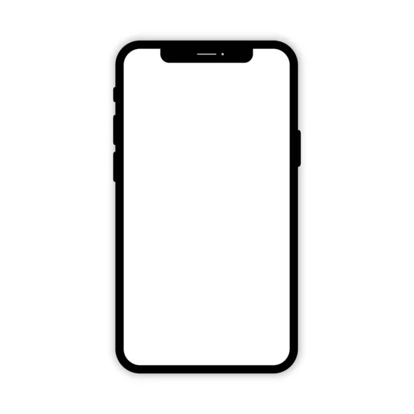 Beyaz ekranlı siyah cep telefonu. Telefon maketi. Beyaz arka planda cep telefonu. Akıllı telefon izole. Gölge izole edilmiş akıllı telefon