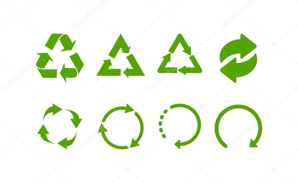 Green Recycle signs. Recycle icons. Set of green recycle symbols