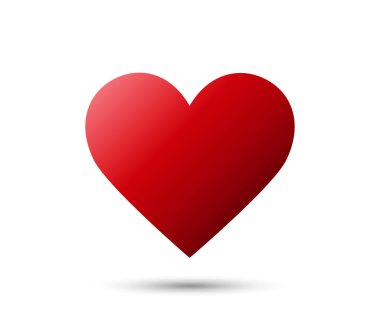 Beyaz arka planda izole edilmiş gölgeli gerçekçi kırmızı Kalp simgesi. Aşk emoji