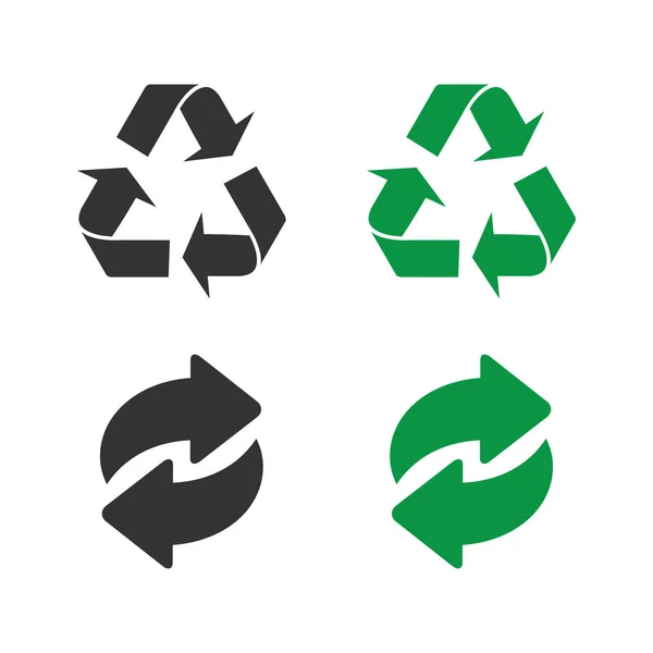 Grüne und schwarze Vektorsymbole recyceln. Recycling-Symbole isoliert auf weißem Hintergrund — Stockvektor