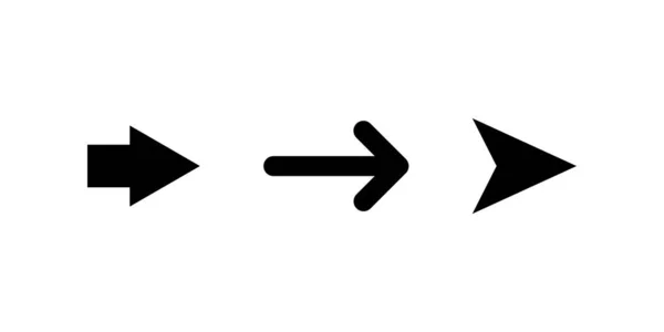 Drei Pfeile schwarze Symbole auf weißem Hintergrund isoliert. Pfeilvektorsymbole — Stockvektor