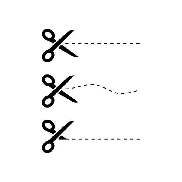 Ciseaux noirs icônes avec des lignes coupées sur fond blanc. Icône ciseaux — Image vectorielle