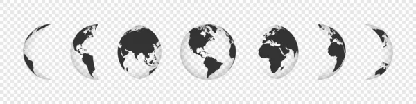 Earth Globe Collection. Black earth globes icons isolated on transparent background