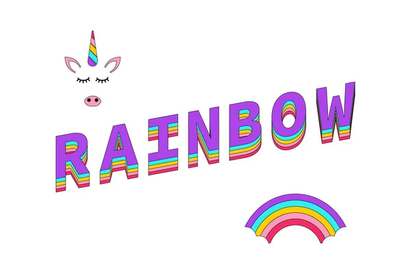 Szivárvány befest. Rainbow Unicorn és szöveg Rainbow elszigetelt fehér háttér — Stock Vector
