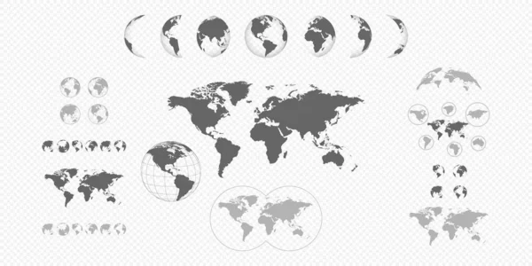 Коллекция карт Земли. Черноземные шары иконки изолированы на прозрачном фоне — стоковый вектор
