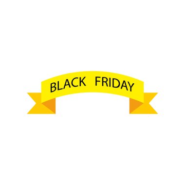 Vektör Şerit Banner Black Friday. Sarı şerit afiş beyaz arka plan üzerinde izole. Düz tasarımda Şerit Afiş