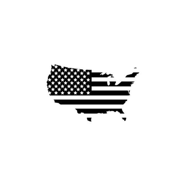 USA kaart zwart pictogram. USA kaart met vlag Amerika. Symbool van de Verenigde Staten van Amerika. USA kaart geïsoleerd op witte achtergrond — Stockvector