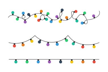 Noel ışıkları ampulleri. Renkli noel ışıkları ampuller beyaz arka plan üzerinde izole. Renkli çelenkler. Basit trendy düz tasarım ışıklar ampuller. Noel illustrtation. Vektör