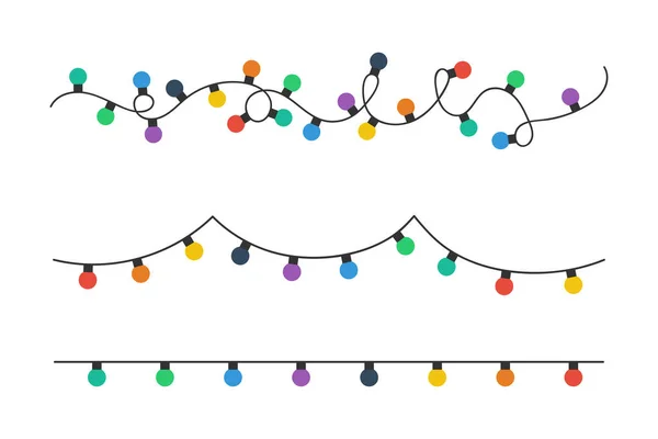 Ampoules de Noël. Ampoules de Noël colorées isolées sur fond blanc. Guirlandes de couleur. Ampoules dans un design plat simple et tendance. Illustration de Noël. Vecteur — Image vectorielle