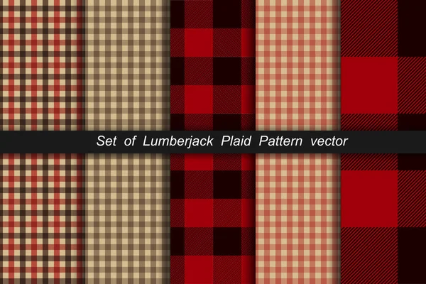 Set of Lumberjack plaid pattern. Lumberjack plaid and buffalo check patterns. Lumberjack plaid tartan and gingham patterns. Vector illustration — Stock Vector
