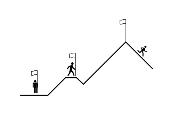 Obchodní koncept. lidé usilují o úspěch. lidé chtějí být první. horská cesta na vrchol. obchodní ilustrace. startup business. bílé pozadí. vektorová ilustrace — Stockový vektor