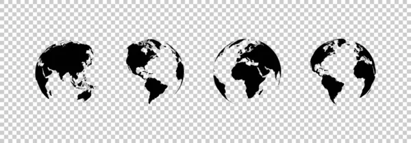 earth globe collection. set of black earth globes, isolated on transparent background. four world map icons in flat design. earth globe in modern simple style. world maps for web design. vector