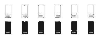 Bilet koleksiyonu. Şablon Bilet Vektör simgeleri, beyaz arkaplanda izole. Modern basit satırda bilet vektör simgeleri ve web tasarımı için düz stil. Vektör illüstrasyonu