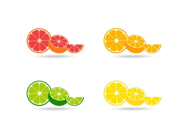 Collection d'icônes vectorielles d'agrumes frais. Agrumes frais dans un design plat simple et moderne. Agrumes frais tranches de pamplemousse, orange, citron vert et citron isolé sur fond blanc. Vecteur — Image vectorielle