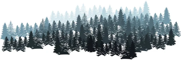 Bosque Silhouette Paisaje. Panorama del bosque de coníferas. Invierno Bosque de Navidad de abetos silueta. Fondo de los árboles en capas. Vector — Archivo Imágenes Vectoriales