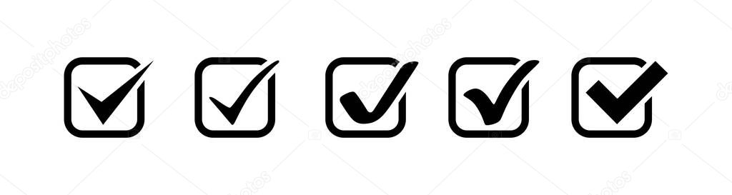 Check Mark collection. Check Mark black vector icons in a row, isolated on white background. Check Marks vector icons in square. vector