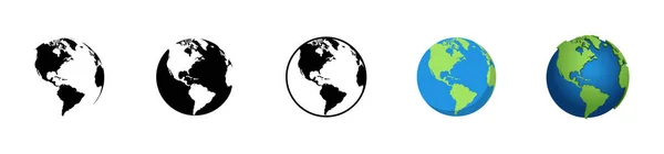 Земной Глобус Различных Конструкциях Карта Мира Кругу Коллекция Земных Глобусов — стоковый вектор