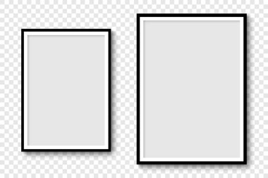 Fotoğraf çerçeveleri. Koleksiyon fotoğraf çerçeveleri, izole. Şablon modelleme fotoğraf çerçevesi farklı şekillerde. Şeffaf arka plan. Vektör illüstrasyonu