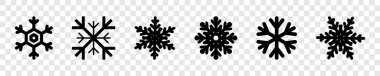 Kar taneleri koleksiyonu. Siyah kar taneleri, izole edilmiş. Kar tanesi vektör simgeleri. Web tasarımı için altı farklı kar tanesi. Vektör illüstrasyonu