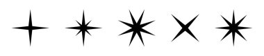 Yıldızlar. Siyah yıldızlar vektör simgeleri, izole edilmiş. Düz dizaynlı yıldız. Vektör illüstrasyonu