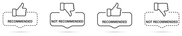 推荐和非推荐图标 线性标签推荐 不推荐用大拇指向上和大拇指向下 标志或标签为伟大的品牌 在孤立的背景下上下翻动 矢量说明 — 图库矢量图片