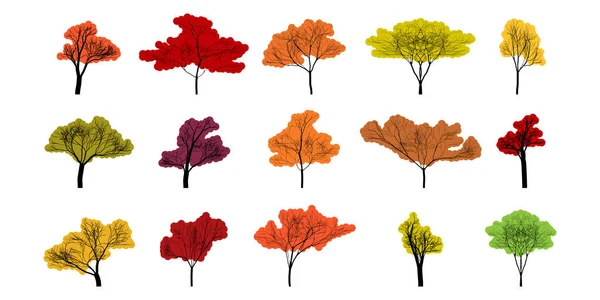 Árbol Árboles Otoño Diferente Forma Color Árbol Otoño Aislado Árboles — Archivo Imágenes Vectoriales