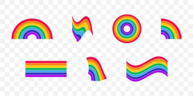 Gökkuşağı koleksiyonu. Gökkuşağı vektör simgeleri farklı şekillerde, izole. Vektör illüstrasyonu