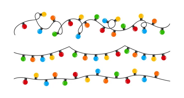 Kerstlampjes Kleurbloemenslingers Kerst Illustratie Vectorillustratie — Stockvector
