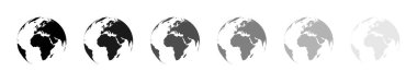 Dünya küresi. Dünya haritası vektör simgeleri. Dünya siyah simgeleri. Basit düz dizaynlı bir dünya haritası. Vektör illüstrasyonu