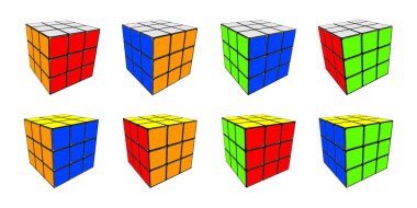 Rubik Küpü 'nün rengi farklı. Küp kombinasyonu yap. Vektör illüstrasyonu