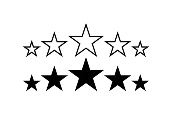 Yıldızlar. 5 Stars ürün kalitesi derecesi. Kara Yıldız vektör simgeleri. Beş yıldızlı müşteri geri bildirim konsepti. Yıldız. Vektör illüstrasyonu