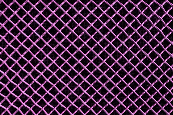 Hot Pink Metal Mesh Aluminum Grid Regular Pattern Black Background — Stock Photo, Image