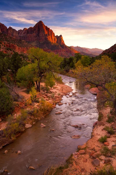 View Watchman Mountain Virgin River Zion National Park Located Southwestern — Stock Photo, Image