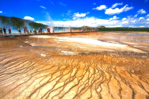 Grand Prismatic Spring Cloudscape Midway Geyser Basin Yellowstone National Park — Stock Photo, Image