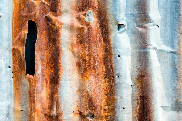 Παλιά Σκουριασμένα Ψευδαργύρου Φύλλο Τοίχο Κυματοειδές Τοίχο Υφή Και Υπόβαθρο — Φωτογραφία Αρχείου