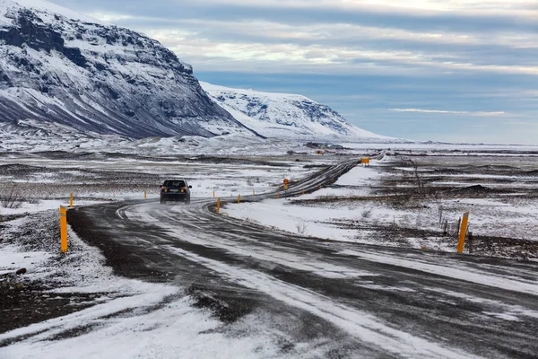 Driving Iceland Road Winter Jokulsarlon Vatnajokull National Park Iceland — Stock Photo, Image