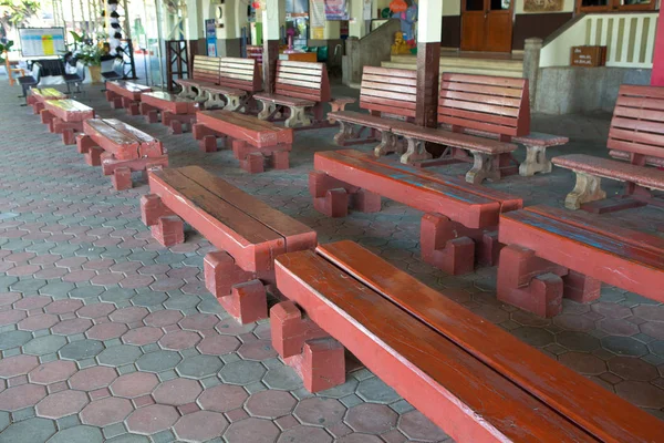 Railway Station Wood Chair Wooden Bench Thailand — Stock Photo, Image