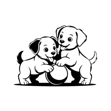 Topu olan iki oyuncu yavru, beyaz arka plan teknolojisinde izole edilmiş.