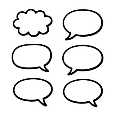 El çizimi konuşma baloncukları koleksiyonu ve beyaz bir arkaplanda izole edilmiş bir bulut şekli iletişim ve diyalog grafikleri için mükemmel bir arka plan.