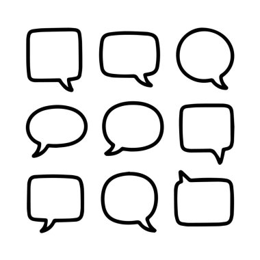 Beyaz arka plan teknolojisinde izole edilmiş kare, yuvarlak kare ve oval varyasyonlar da dahil olmak üzere dokuz farklı konuşma kabarcığı şekli