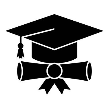 Mezuniyet başlığı ve diploma parşömeni simgesi, akademik başarı ve eğitimi sembolize eden, beyaz arka plan teknolojisinde izole edilmiş