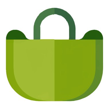 Kavisli saplı yeşil alışveriş çantası, beyaz arka plan teknoloji arka planında izole edilmiş.