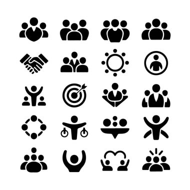 Ekip çalışması ve işbirliği simgeleri, etkileşen ve birlikte çalışan insanların yer aldığı, beyaz arkaplan teknolojisi arka planında izole edilmiş