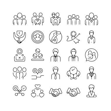 El sıkışma, işbirliği ve başarı gibi iş dünyası ve takım çalışması kavramlarını temsil eden taslak simgelerinin toplanması, beyaz arka plan teknolojisi arka planında izole edilmiş