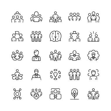 İnsan kaynakları ve takım çalışması simgelerinin toplanması, grupları tasvir etme, toplantılar ve liderlik, beyaz arka plan teknolojisi arka planında izole edilmiş