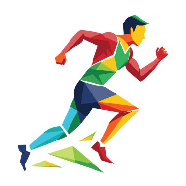 Geometrik düşük poli koşucusu, beyaz arkaplanda izole