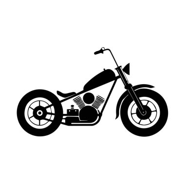 Beyaz arka planda izole edilmiş, klasik tasarımı ve güçlü motoru olan özel yapım bir helikopter motorunun siyah silüeti.