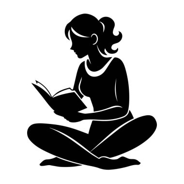 Beyaz arka planda izole edilmiş, çapraz uykuda kitap okuyan bir kadının silüeti.